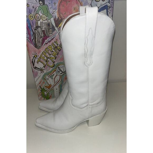 Jeffrey Campbell Cowboy Boots Size 7 White Leather Rancher Country Western Boho - Picture 3 of 7
